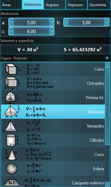 Cálculo de volúmenes y superficies